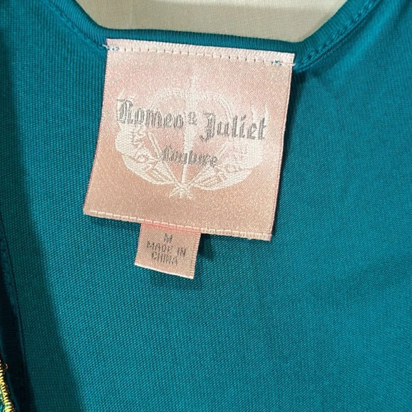 teal embroidered sleeveless Romeo & Juliet Couture maxi dress size medium - Picture 3 of 4